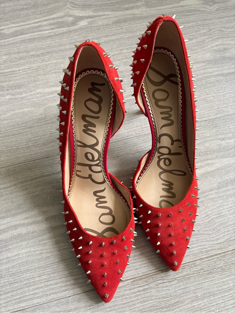Sam Edelman Red Studded Pointed-Toe Heels